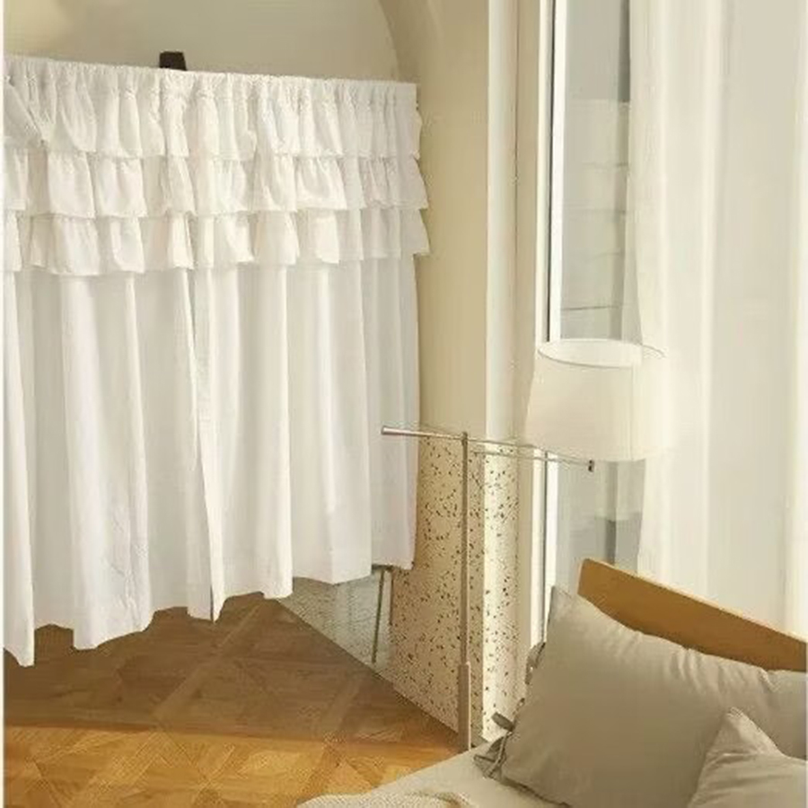 Blackout Curtain Thick - New French Style Multi‑Layer Ruffle White