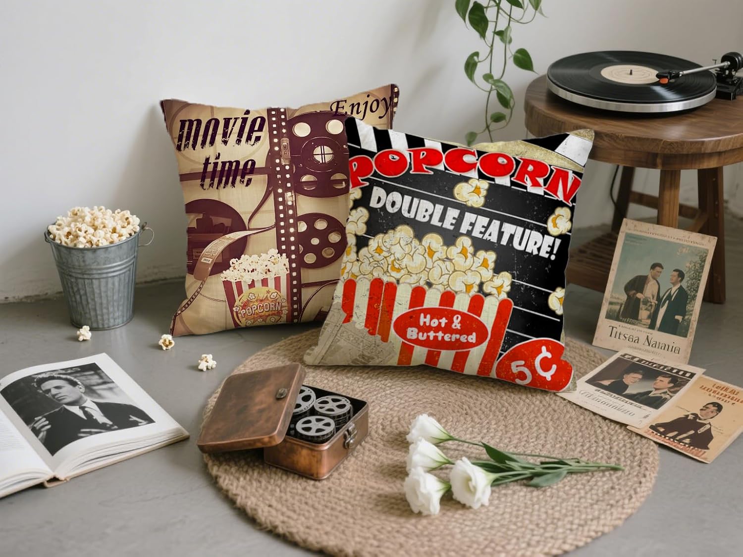 4Pcs Retro Cinema Throw Pillow - Home Cinema Tickets ulasan dan harga