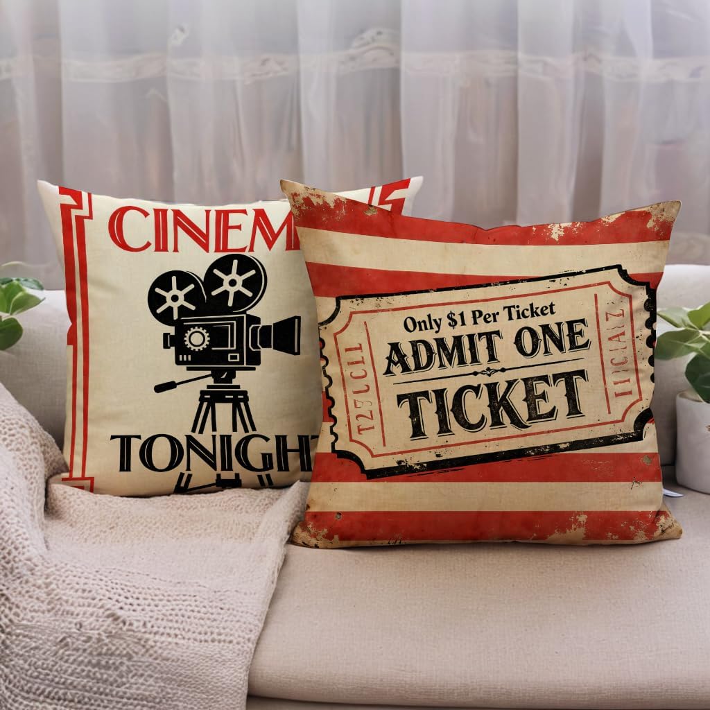4PCS Vintage Cinema Pillow Cas - Home Cinema Tickets ulasan dan harga