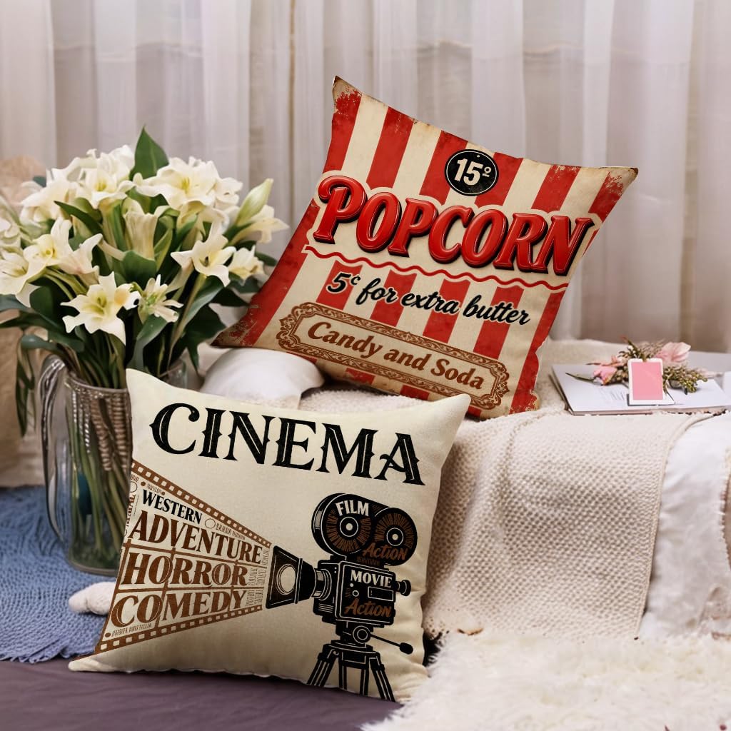 4PCS Vintage Cinema Pillow Cas - Home Cinema Tickets ulasan dan harga