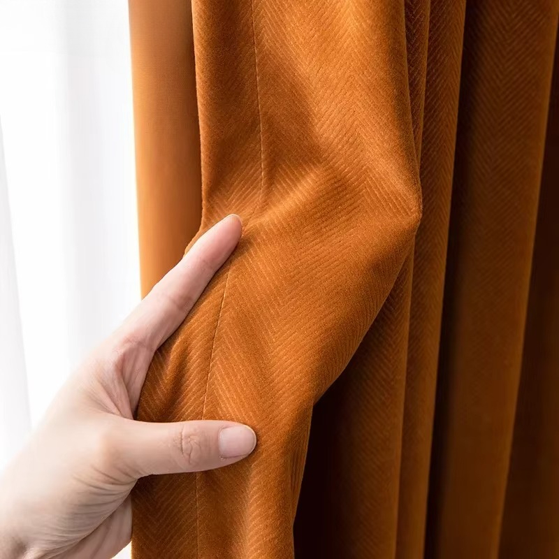 Orange Herringb Velvet Curtain - Blackout Curtain Thick ulasan dan harga