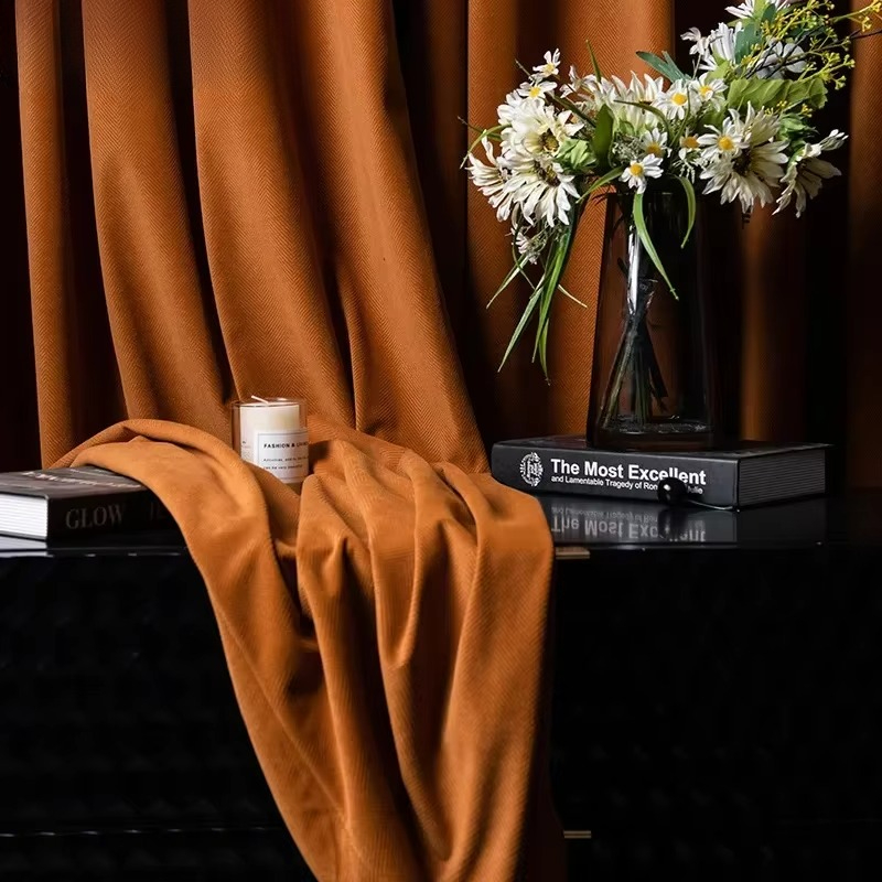 Orange Herringb Velvet Curtain - Blackout Curtain Thick ulasan dan harga