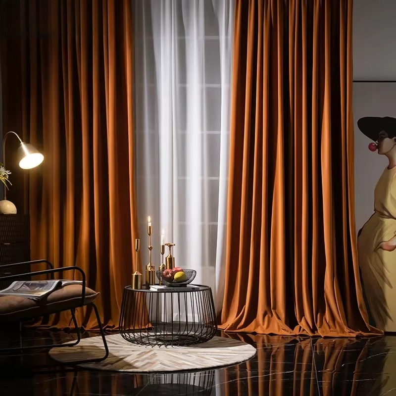 Orange Herringb Velvet Curtain - Blackout Curtain Thick ulasan dan harga